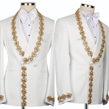 Men Suits Wedding Elegant 2 Pieces Set Coat Shawl Lapel Jacquard Crystal Tailor-Made Groom Blazer Party Customized Jacket Pants