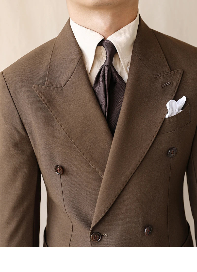 British Style Men Blazers Casual Business Double Breasted Casual Suit Jacket Wedding  Dress Coat Social Banquet Tuxedo Costume