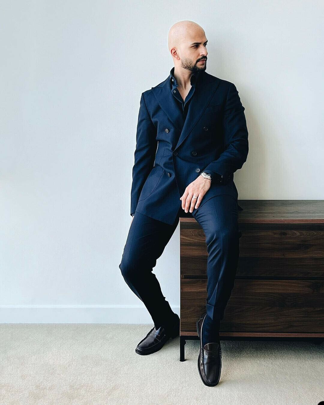 Costume d'affaires bleu marine pour homme, croisé, 2 pièces, revers en pointe, pour mariage 