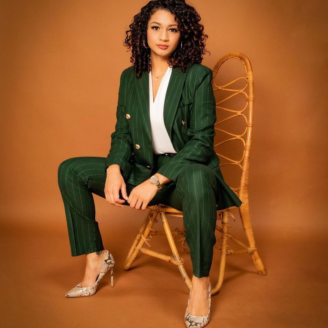 Women Blazer Suits Green Stripes Custom Made Evening Party Formal Birthday Work Wear 2 Pieces