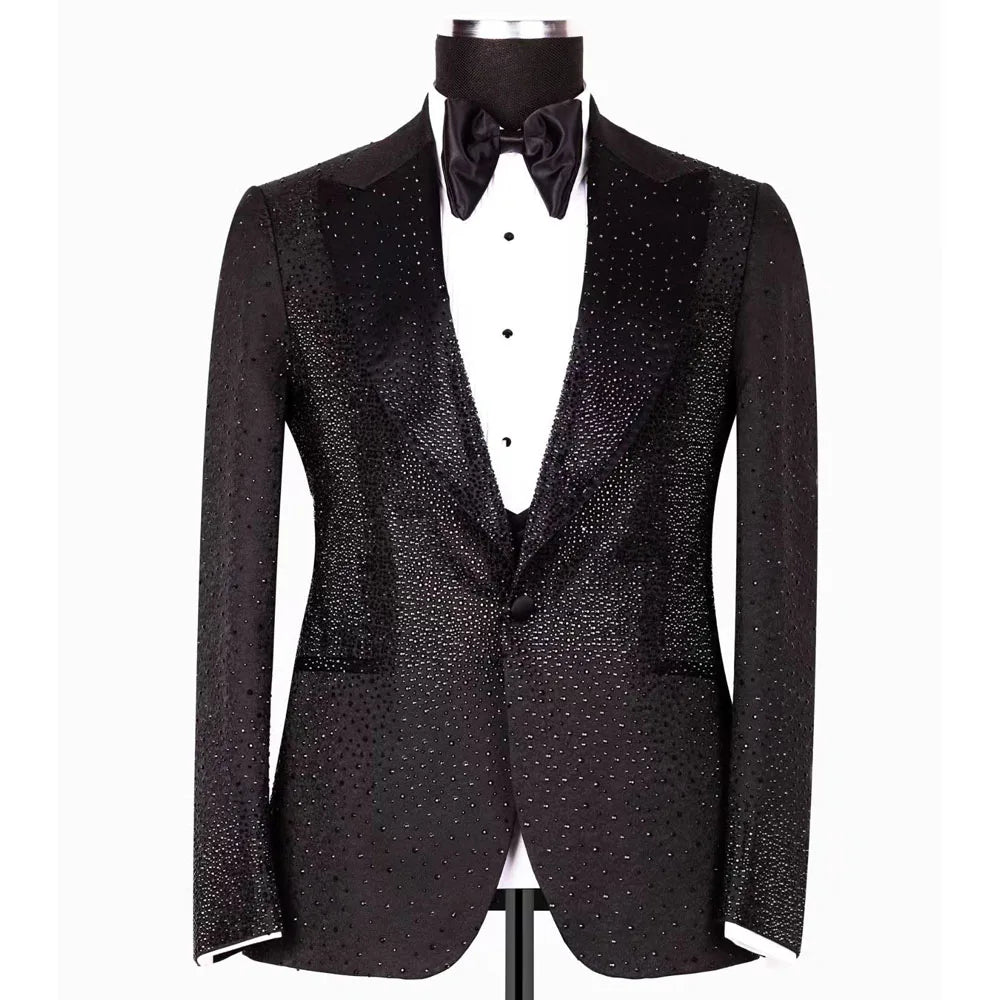 2 Piece Mens Suit Slim Fit Tailor-Made Handmade Beads Diamond Suit Jacket Pants Customized Wedding Formal Occasions Groom Tuxedo
