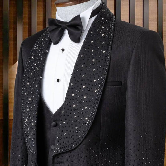 Diamond Wedding Groom Luxury 2 Pieces Sets Men Suits Slim Fit Tuxedos Shiny Male Prom Blazers Trajes Para Hombre Customized