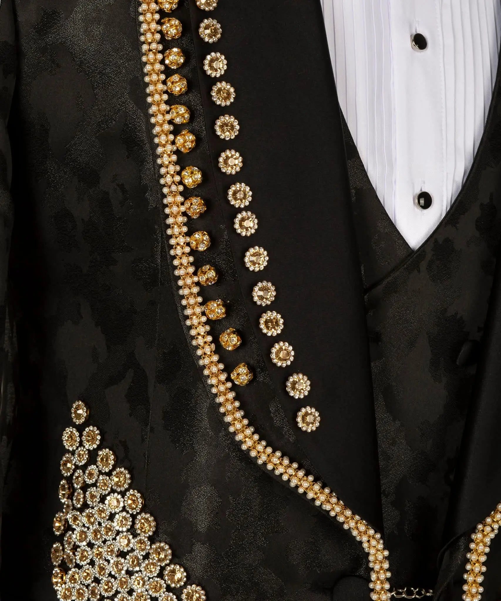 Luxury Jacquard Men Suit 3-Piece Blazer Single Breasted Jacket Beaded Slim Fit Wedding Tuxedo Groom Prom Customized