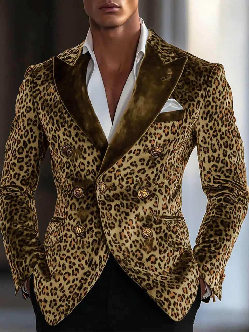 Modern Leopard Print Men's Suit Coat Notched Lapel Tuxedos Double Breasted Groom Wear Business Party Only Blazer Customized