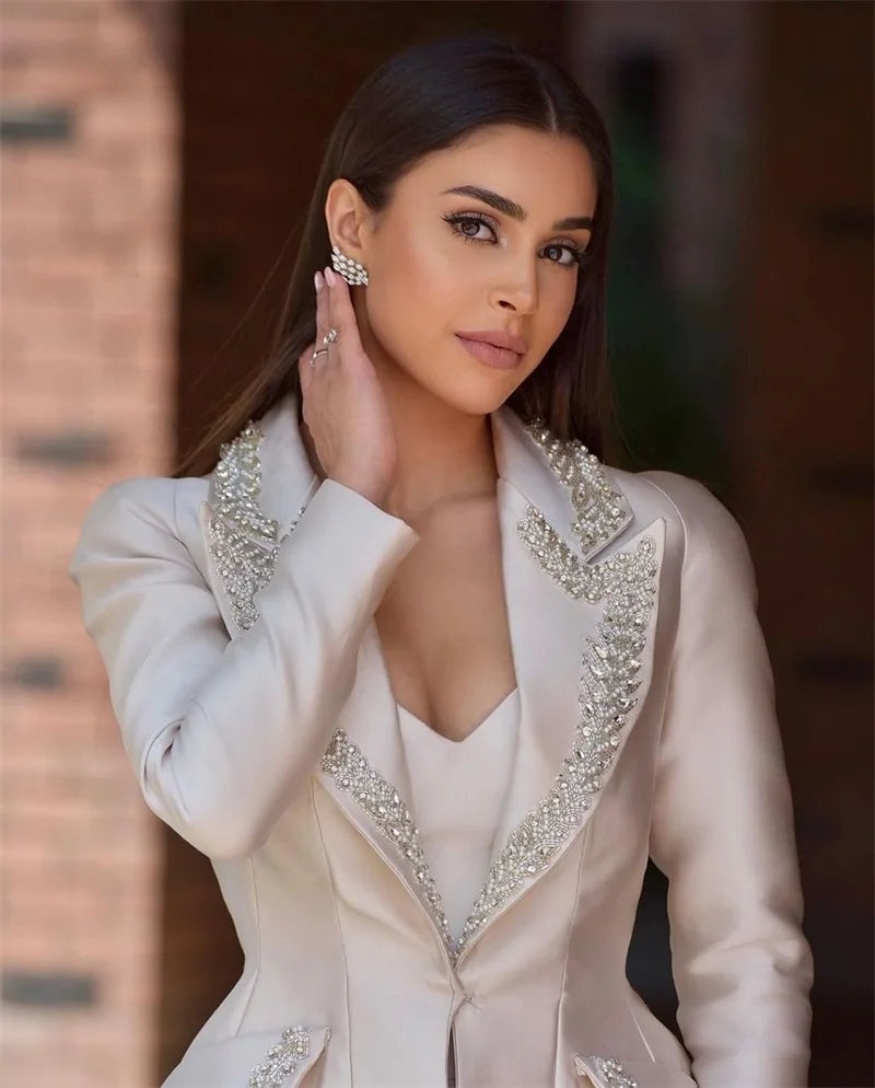Crystal Women Suits Set For Wedding Tuxedo Custom Made 2 Pcs Blazer+Straight Pants Formal Office Lady Bridal Party Prom Dress