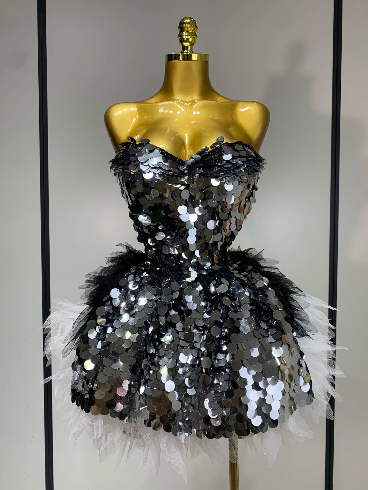 Sparkly Black Sequins Two Pieces Set for Women Party Evening Prom Celebrate Birthday Photo Shoot Dress Nightclub Dance Costume