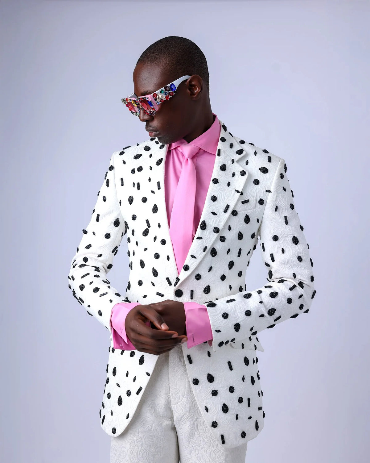 White Jacquard Men Suits Set 2 Pcs Blazer+Pant Trousers Luxury Wedding Tuxedo Cotton Formal Office Groom Prom Jacket Coat