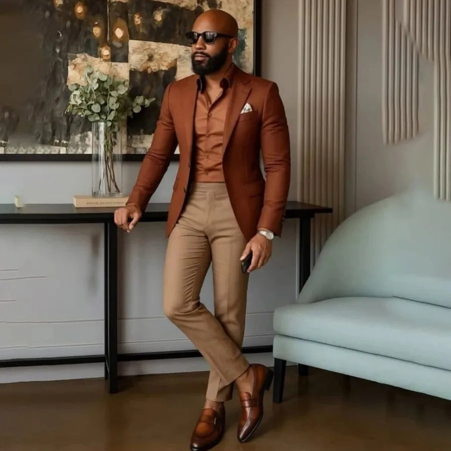 Elegant Suits for Men 2 Pieces Jacket Pants Sets Single Breasted Notch Lapel Business Wedding Groom Daily Custom Costume Homme