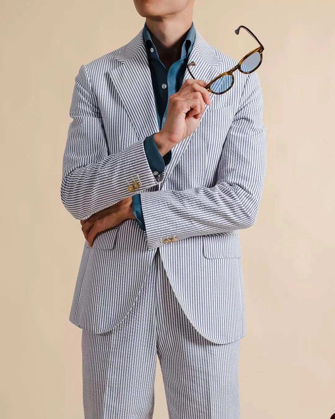 Classic Striped Mens Suits Slim Fit Business Blazer One Button Wedding Groom Tuxedos 2 Piece Set