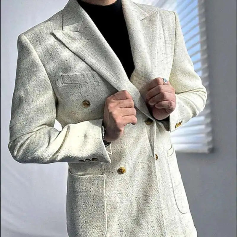 Apricot Double Breasted Suit Naples Business Leisure Fall Italian Gentleman British Suit Man Blazer Homme Prom Blazer for Men