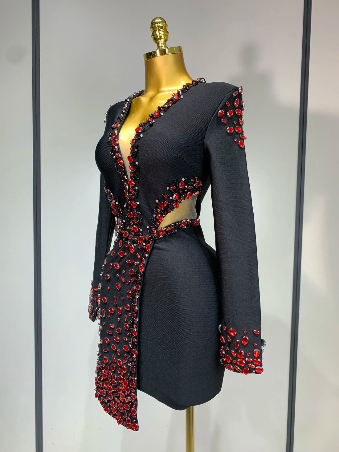 Luxury Birthday Women Celebrity Sexy Long Sleeve V Neck Rhinestone Black Bandage Dress Elegant Evening Club Party Dresses