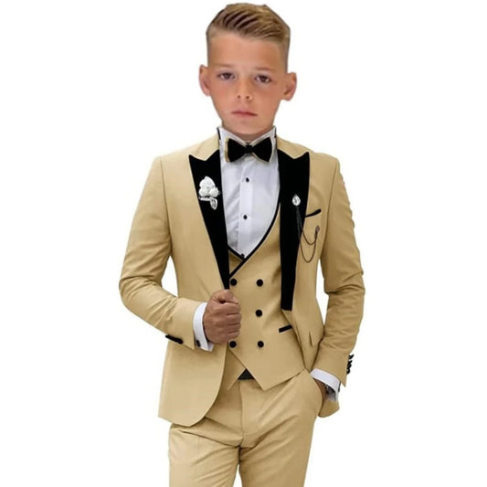Velvet Collar Suit Set for Kids 3-14 Years, Three-Piece Wedding Suits for Boys, Toddler Suits Tuxedo Blazer Vest Pants Set