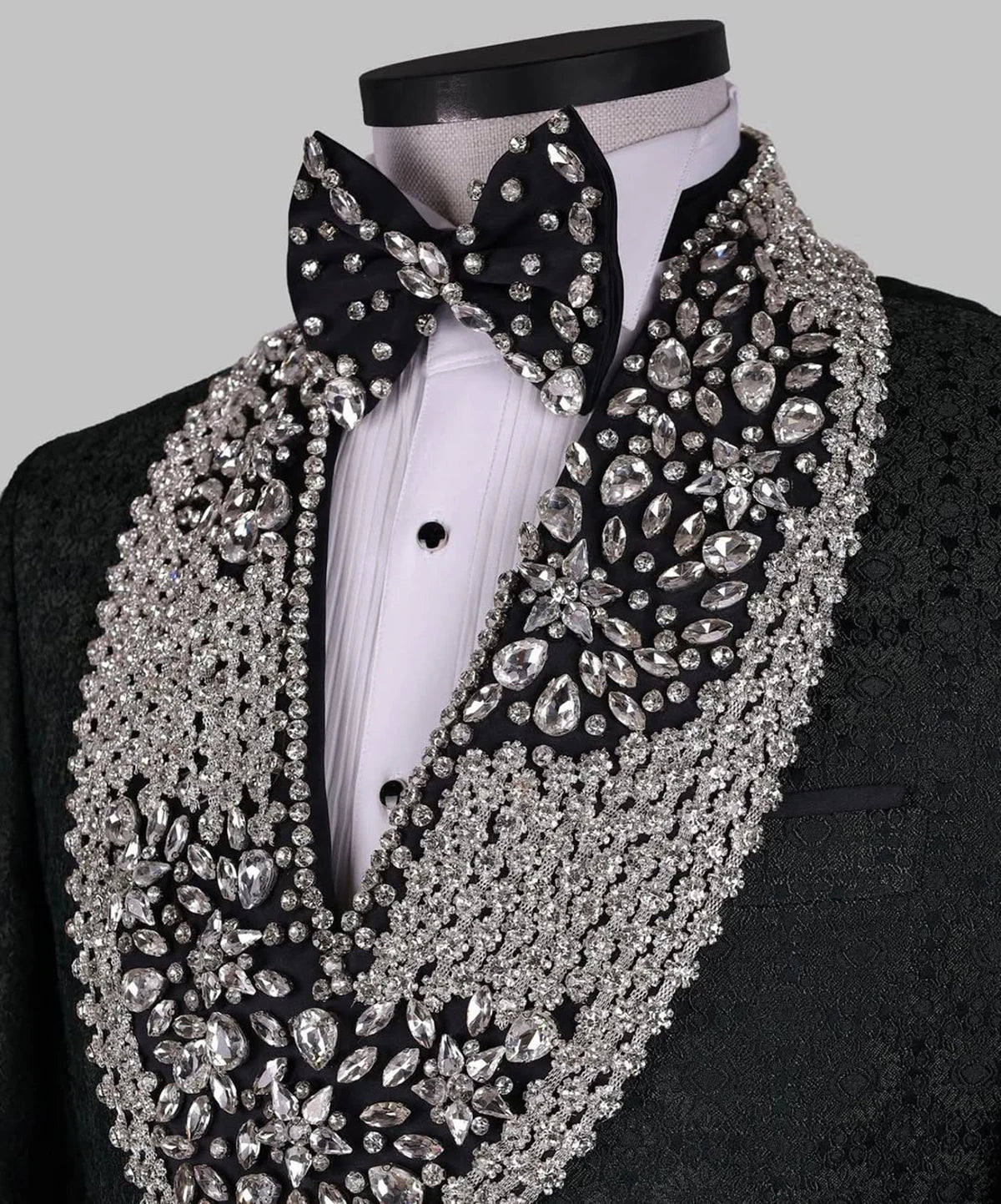 Vintage Man Suits Fit Slim Beading Crystal Shawl Lapel Party Prom 2 Pieces Set Blazer Rhinestone Customized Jacket Pants