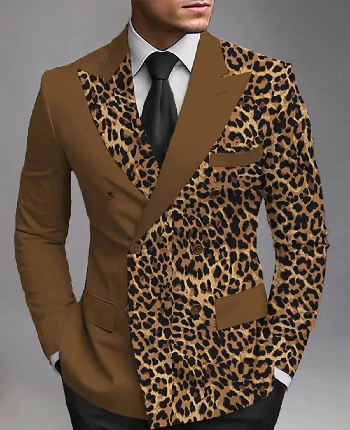 Leopard Print Mens Wedding Tuxedos Custom Made Groom Wear Peaked Lapel Prom Male Birthday Party Jacket Black Pants Suits