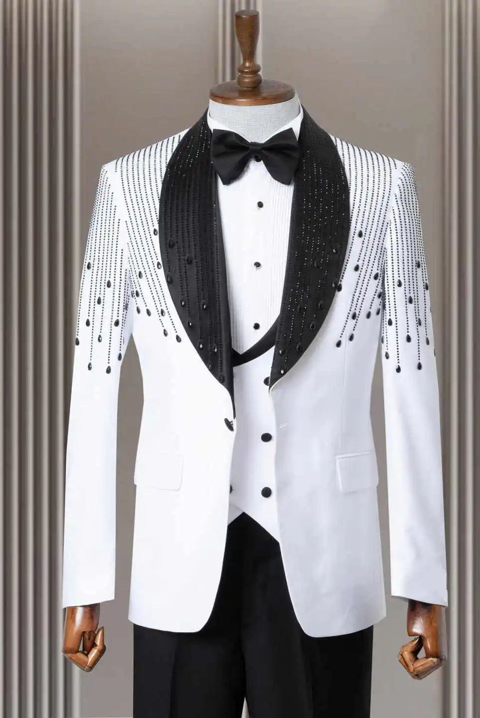 Formal Beaded Wedding Tuxedos 3 Piece Set Jacket Vest Pants Single Breasted Men Suit Trim Fit Fashion Groom Blazers Customized