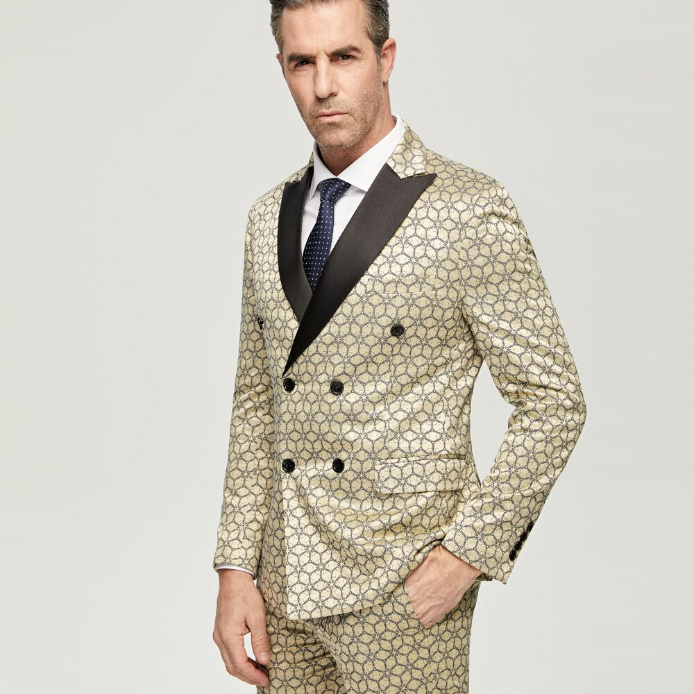 Costumes croisés pour hommes Jacquard Perfect Suit Costumes de mariage fabriqués pour hommes Costume Blazer 2 pièces 