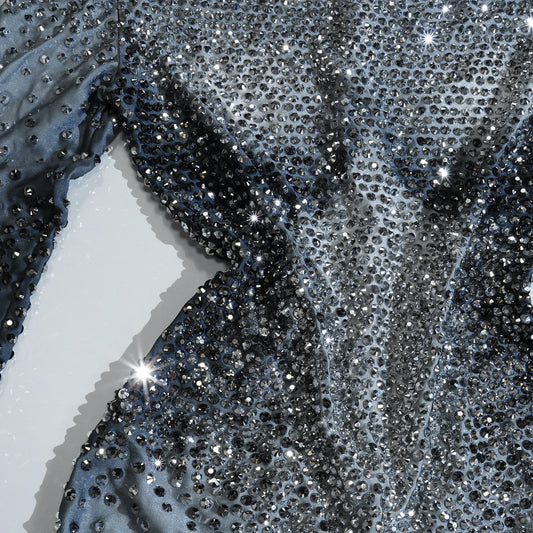 Justaucorps gris luxueux et scintillant avec strass pour fête, anniversaire, bar, discothèque, drag queen, pole dance, scène