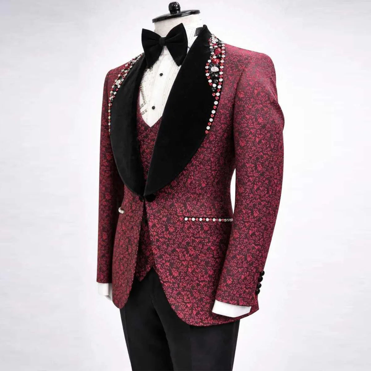 Customized Men Suits Shawl Lapel Groom Tuxedos  Luxury Bead Diamond Wedding Prom Blazers Trajes De Hombre Outfit Costume Homme