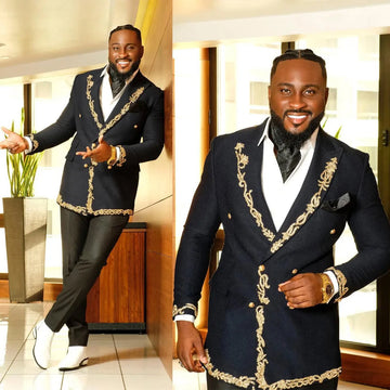 Vintage Men Suits Tailor-Made 2 Pieces Appliques Peaked Lapel Jacket Blazer Double Breasted Evening Party Customized Coat Pants