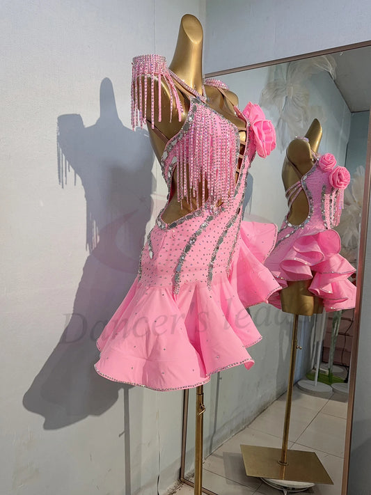 Latin Dance Costume, Rhinestone, High-end Customized Hollow Out Dress for Adults and Children, Samba High Flash Dress