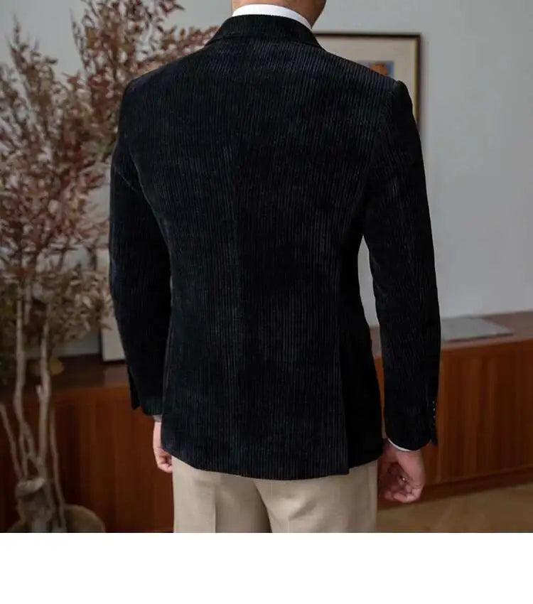 AutumnCasual Striped Jacket Men Blazer Masculino Blazer Hombre Italian Style Double Breasted Blazer Men Lapel Colla Blazer Homme