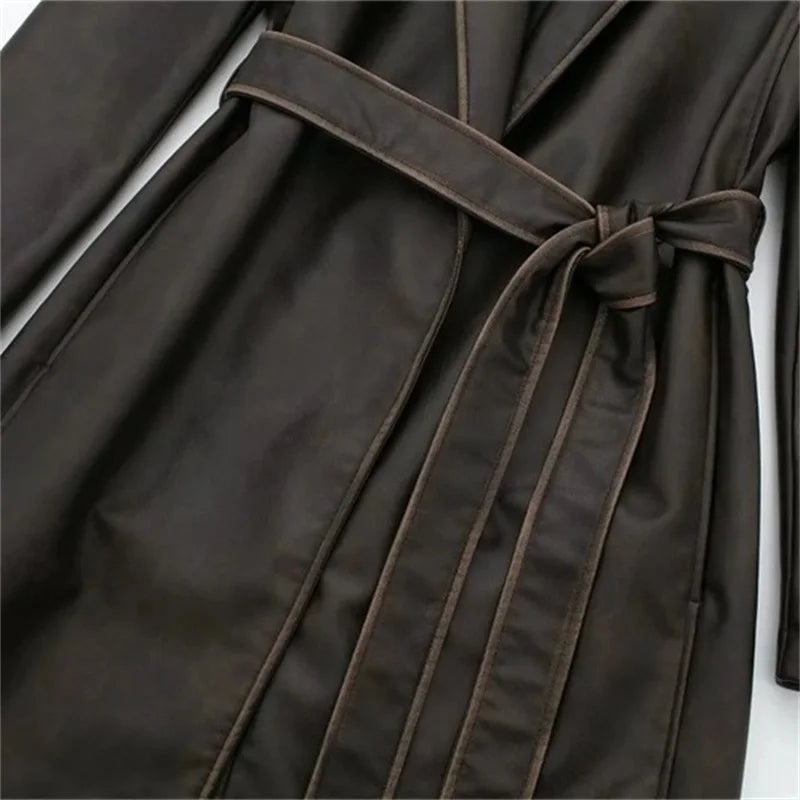 Winter Leather Women Suit Long Blazer with Belt Clothes Female Overcoat Business Work Wear Jacket Casual Hot Girl Coat
