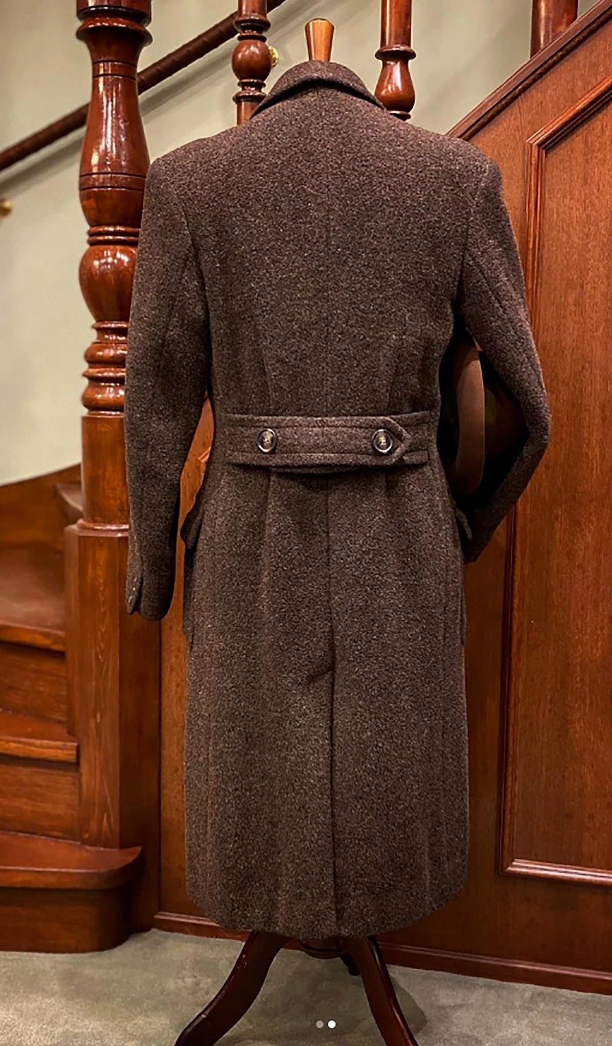 Vintage Men's Tweed Long Overcoat Wool Cotton Peak Lapel Suits Double Breasted 1 Piece Coat Formal WindBreaker Customized