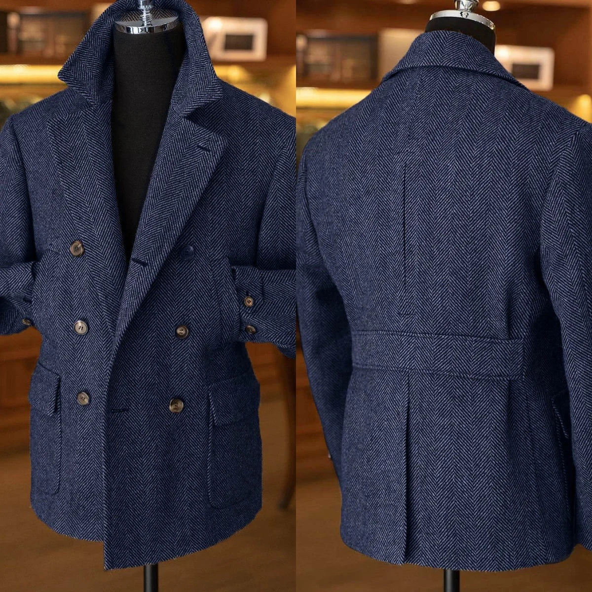 Classic Men Suit Double Breasted  Woolen Blend Wedding Short Tailcoat  Prom Event Business Blazers Customized