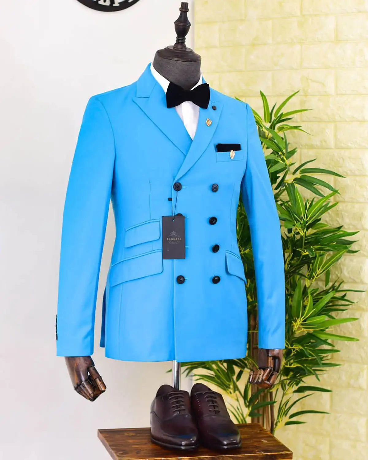 Simple Men Suits Notched Lapel Blazer 2 Piece Set Tuxedo Double Breasted Unique Design Groom Coat Customized Jacket Pants