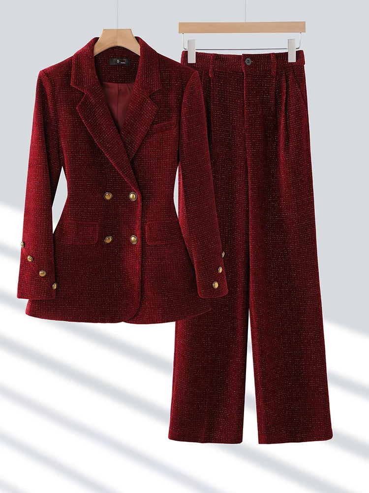 Ensemble 2 pièces pour femme, veste, blazer et pantalon, tenue de bureau, rose, café, noir