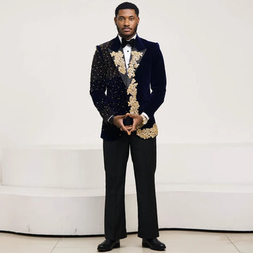 Customized Diamond 2 Pieces Sets Wedding Groom Tuxedos Shiny Male Applique Men Suits Slim Fit Prom Blazers Trajes Para Hombre