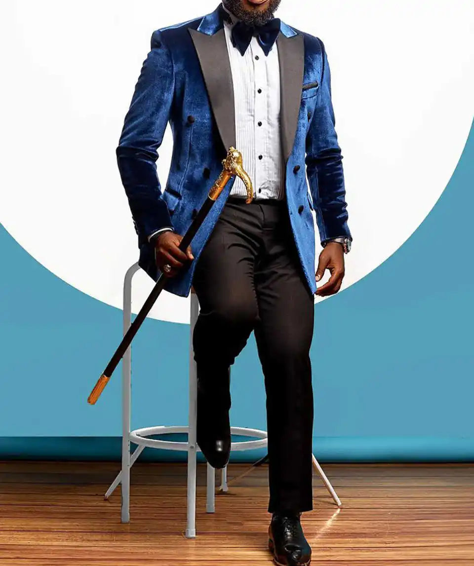 Fashion Velvet Man Tuxedos 1 Piece Set Jacket Men Suit Handsome Peaked Lapel Double Breasted Evening Wedding Groom Customized