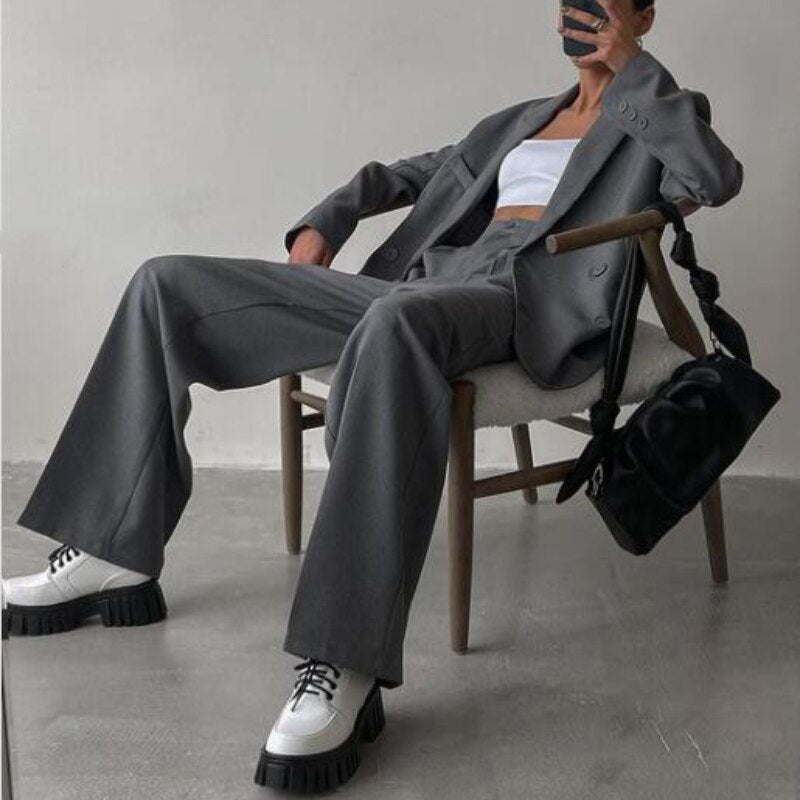 Dark Grey Classic Style Women Suits Leisure Pantsuits 2 Pieces (Jacket+Trousers) Blazer Pants Custom Made