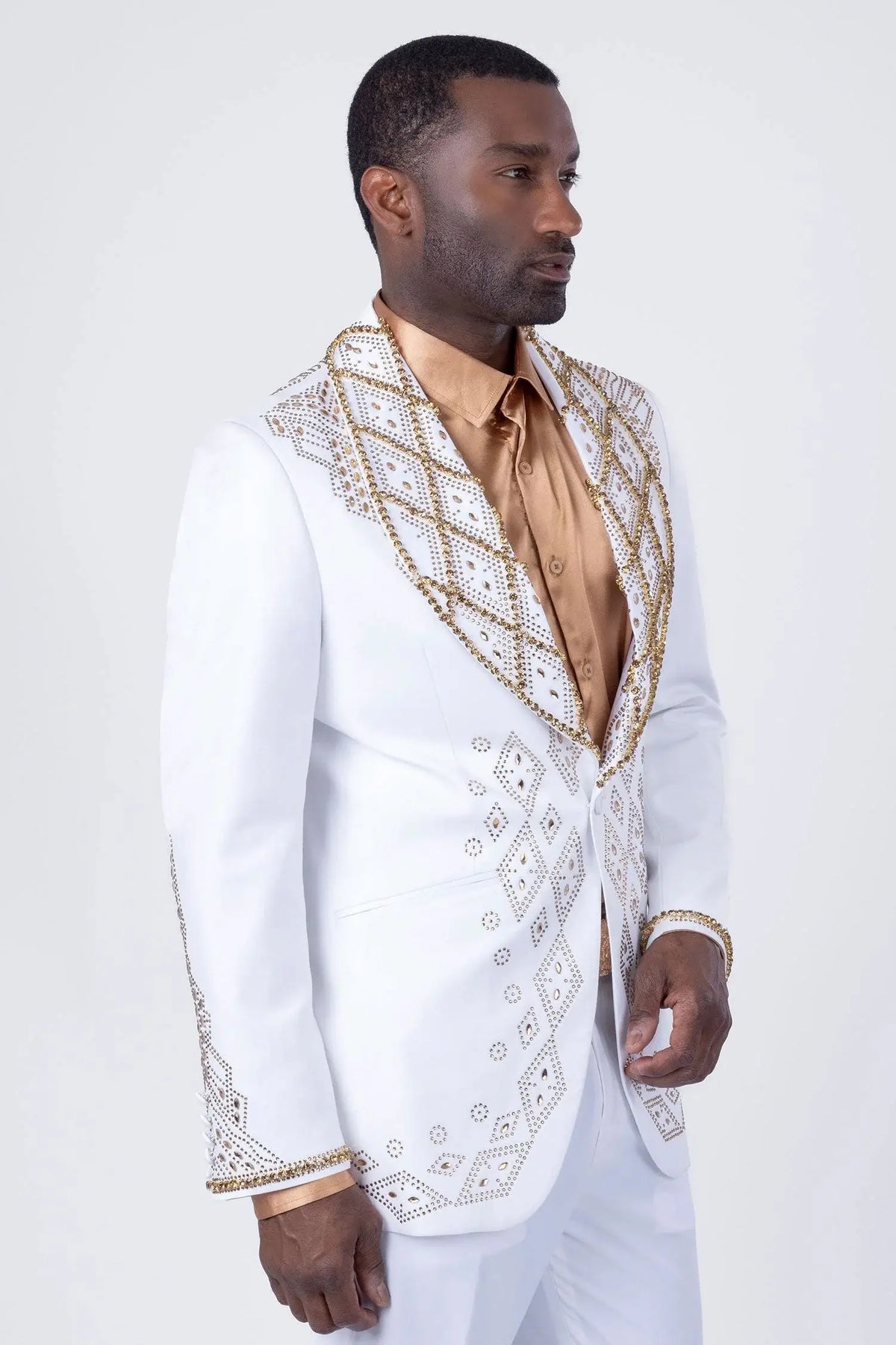 Fashion Men Suits Tailor-Made Shawl Lapel Jacket 2 Pieces Set Rhinestone Blazer One Button Groom Customized Coat Pants