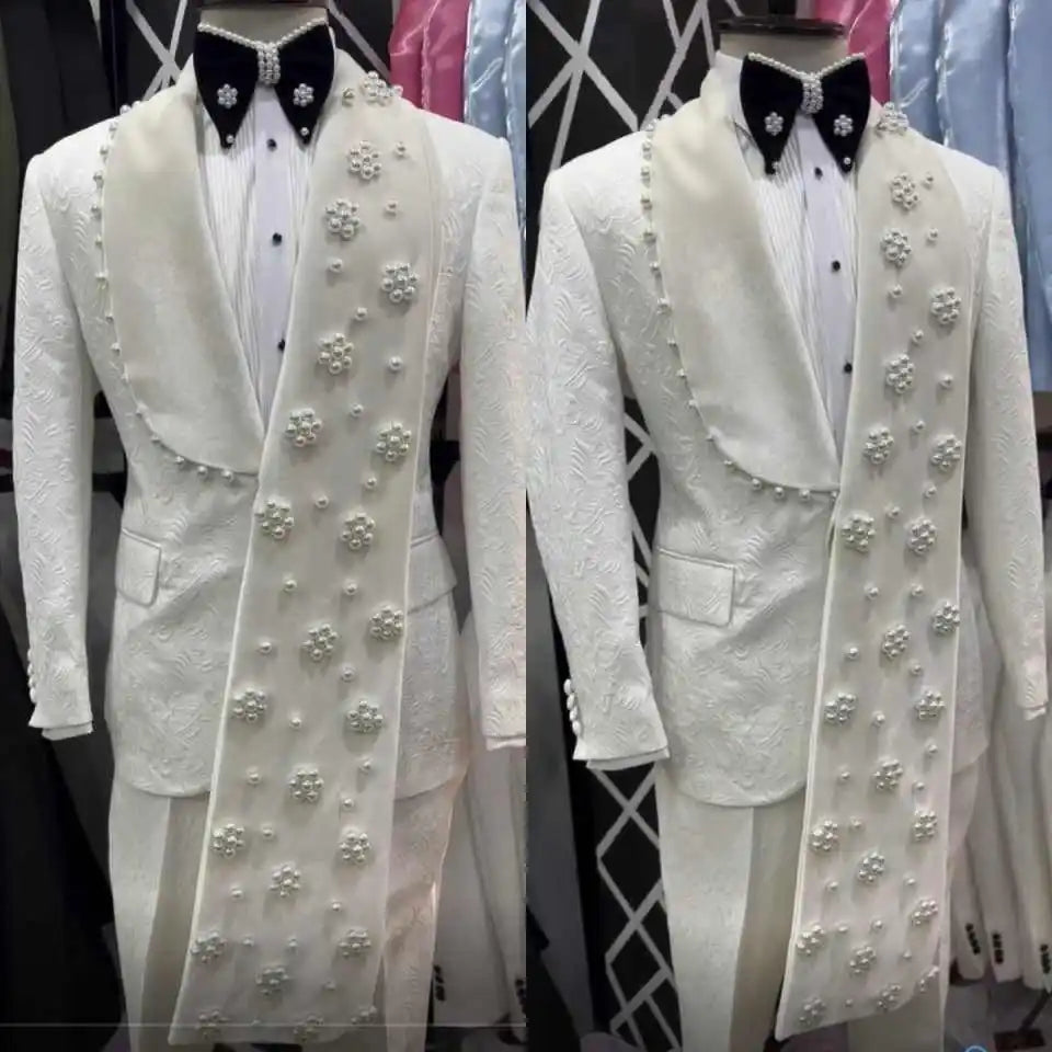 Design Man Tuxedos Jacquard 2 Piece Set Jacket Pants Wedding Suit Elegant Shawl Lapel Evening Groom Party Outfits Customized