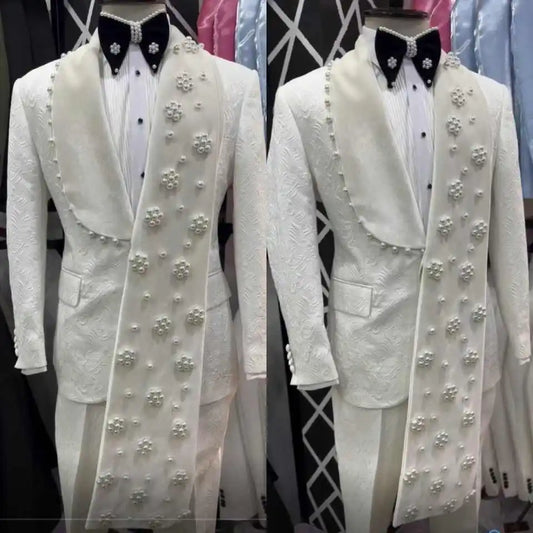 Design Man Tuxedos Jacquard 2 Piece Set Jacket Pants Wedding Suit Elegant Shawl Lapel Evening Groom Party Outfits Customized