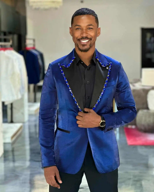 Royal Wedding Tuxedos Velvet Beaded 2 Pcs Groom Suit Luxury Peaked Lapel Jacket Pants Party Male Outfits Customized