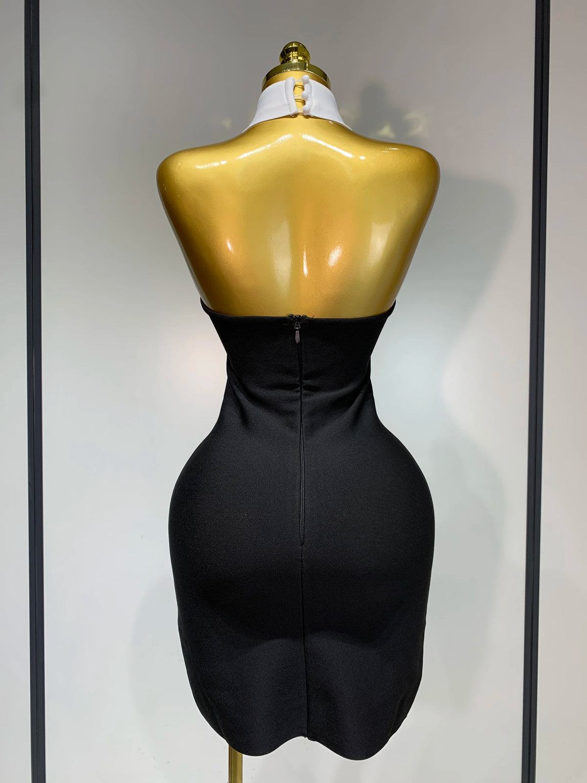 Women Sexy Backless White Shirt Collar Black Mini Bodycon Bandage Dress Elegant Evening Club Party Luxury Birthday Dresses
