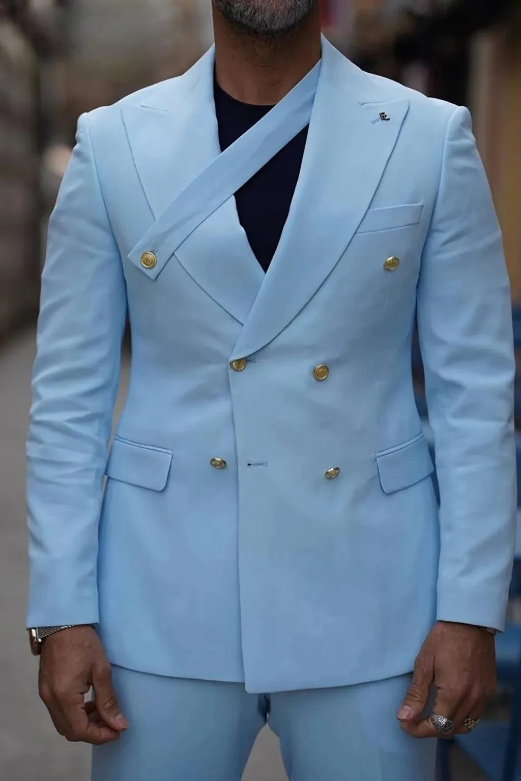 Ensemble élégant de costume croisé 2 pièces pour homme : blazer à revers pointus et pantalon pour les voyages et les fêtes, tenue d'extérieur élégante