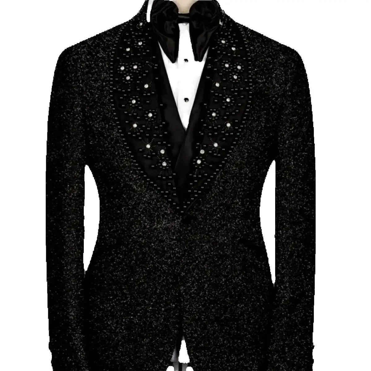 Luxury Wedding Tuxedos Beaded Pearls Single Breasted Men Suit Shawl Lapel 1 Piece Set Jacket  Groom Blazers Customized