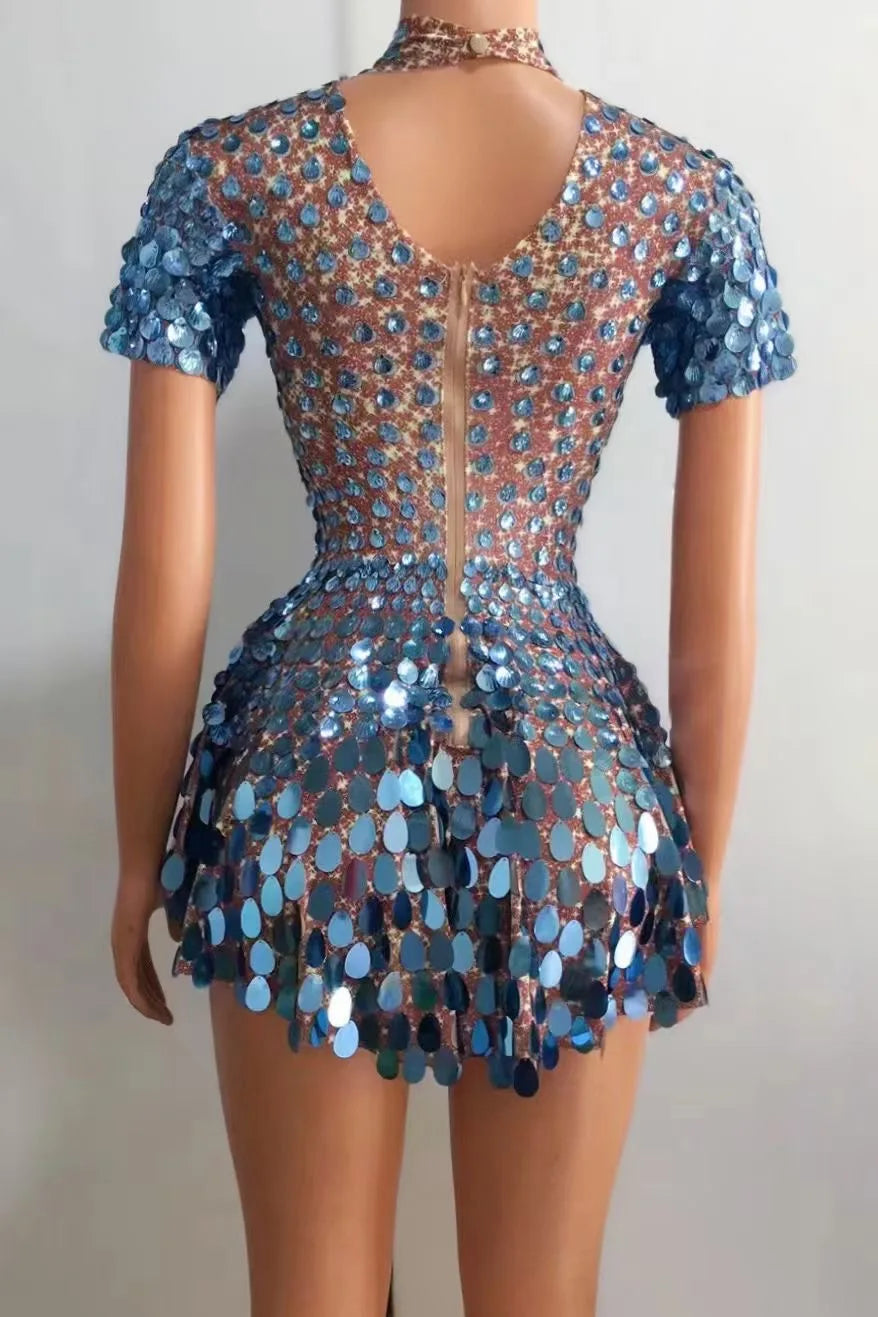 Vestido de fiesta metálico para celebrar cumpleaños, vestido ajustado con lentejuelas para mujer, vestido corto para discoteca, baile de graduación, disfraces de escenario