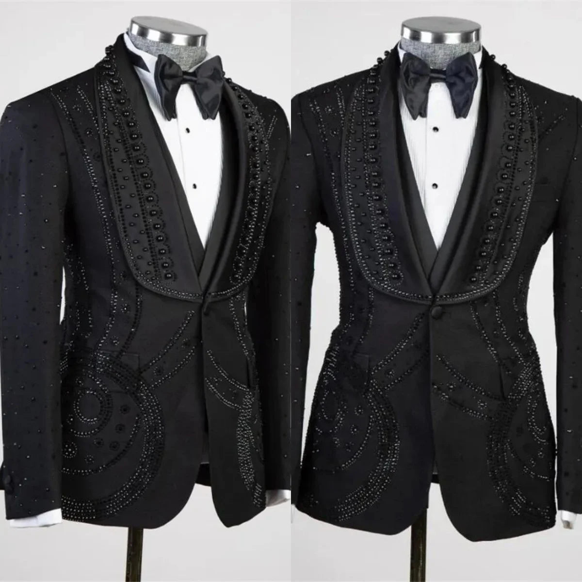 Men Suits Wedding Tailor-Made Pearls Beading Shawl Lapel 3 Pieces Set Coat One Button Groom Blazer Customized Jacket Vest Pants