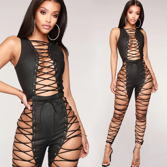 Sexy Slim Fit Bandage Chicken Eye Zipper Onesie Clubwear Sensual Bodysuit Women's Fashion Skirt Set