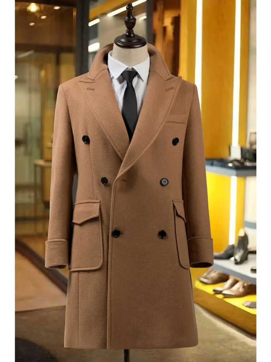 Classic Winter Wool Cotton Mid-Coat Men's Suit New Belt Comfort Slim Fit Tailor-Made Groom Formal Occasions Size Customized