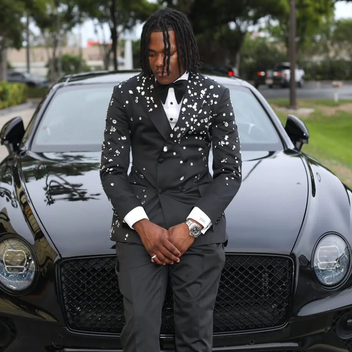 Customized Luxury 2 Pieces Sets Men Suits Diamond Wedding Groom Slim Fit Tuxedos Shiny Male Prom Blazers