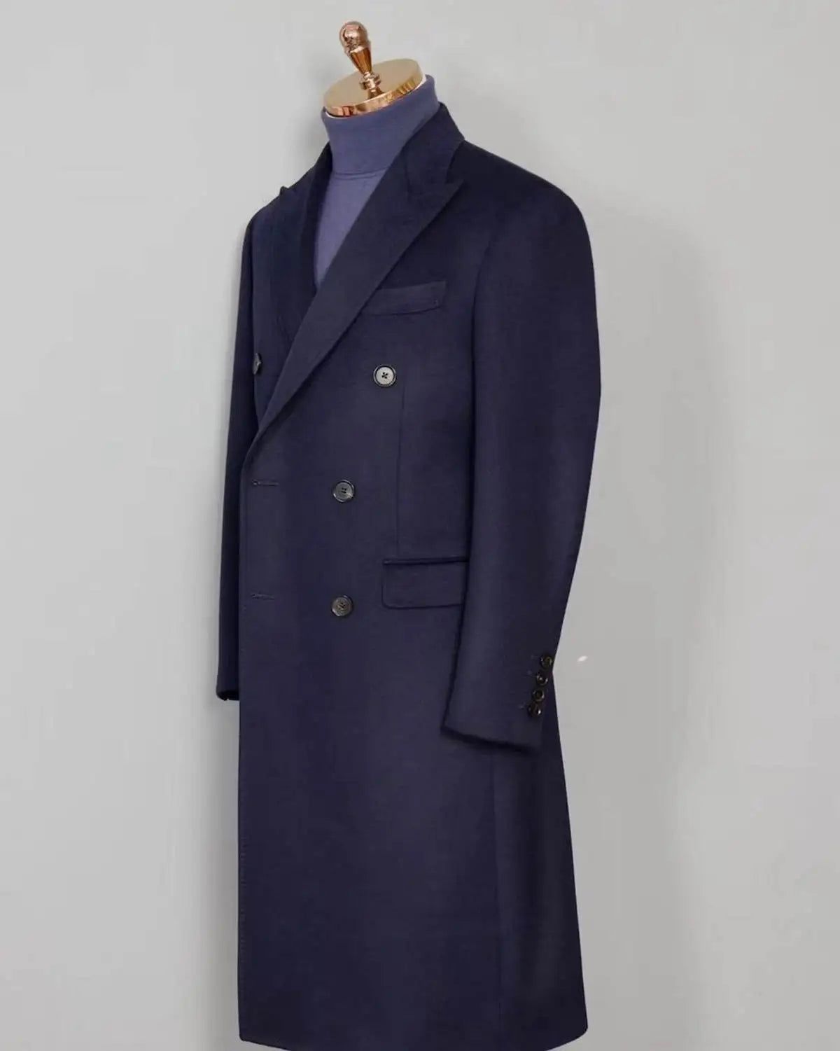 Classic Autumn Men Long Jacket Peaked Lapel Double Breasted Blazer Business Slim Fit Custom Made Only Coat