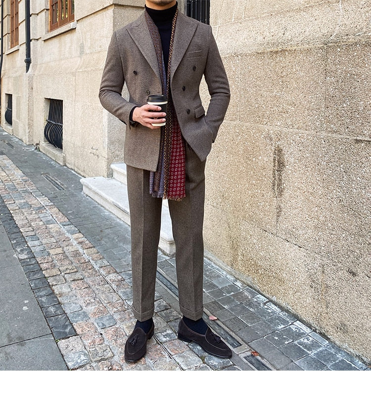 Wedding Suit For Men Business Formal Casual Double Breasted  Dress Suit 2 Pieces Office Work Party Prom Costume