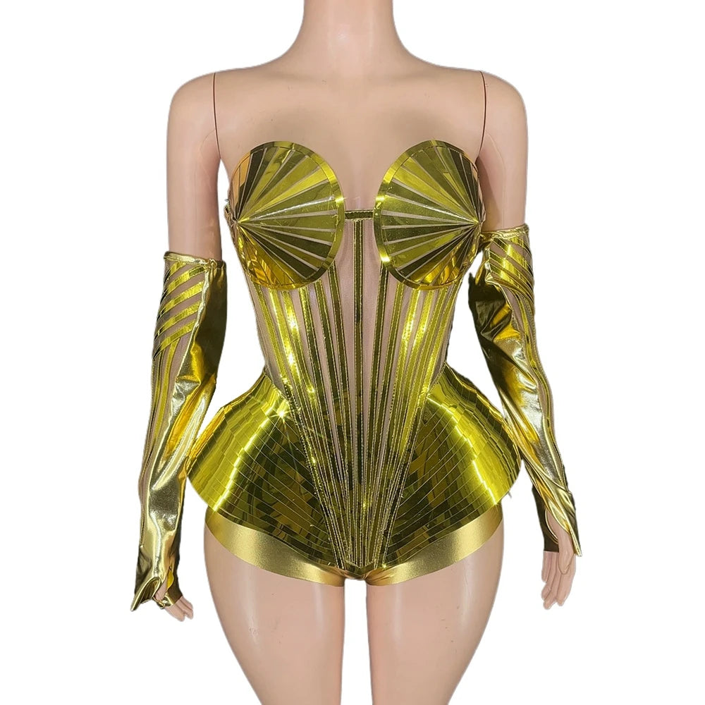 Sparkly Gold Sequins 3 Pieces Set for Women Sexy Singer Dancer Performance Dance Costume Show Stage Wear Nightclub Outfit