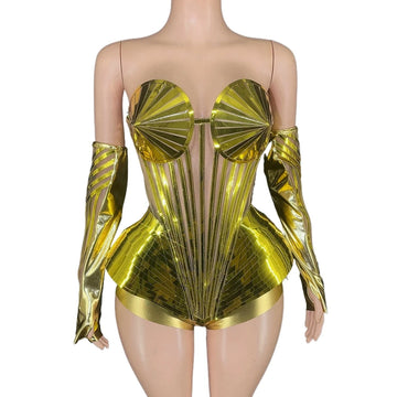 Sparkly Gold Sequins 3 Pieces Set for Women Sexy Singer Dancer Performance Dance Costume Show Stage Wear Nightclub Outfit