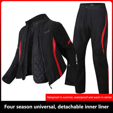 Men Motorcycle Jacket Waterproof Four Season Motorbike Overcoat Pants Reflective Riding Jackets Windproof Suits Removable Lining